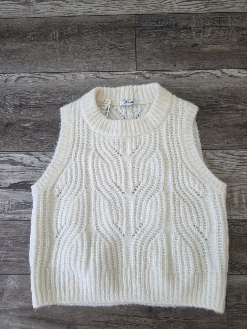 NWT Madewell Patchwork Pop Cable Knit Sweater Vest Ivory Size Small